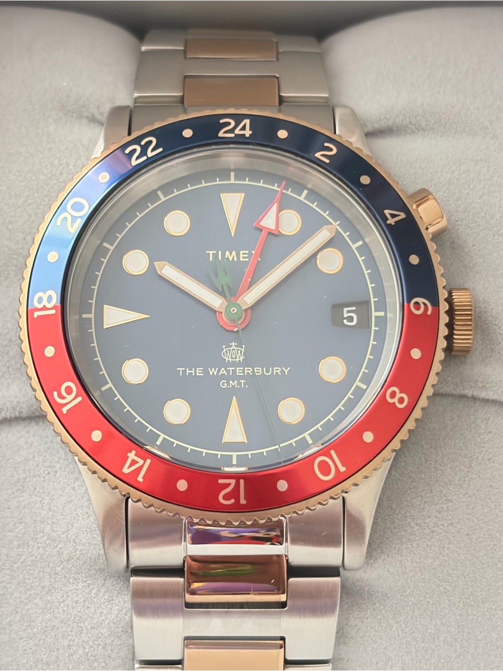 Timex The Waterbury GMT Men's Two-Tone Blue and Red Dial Watch